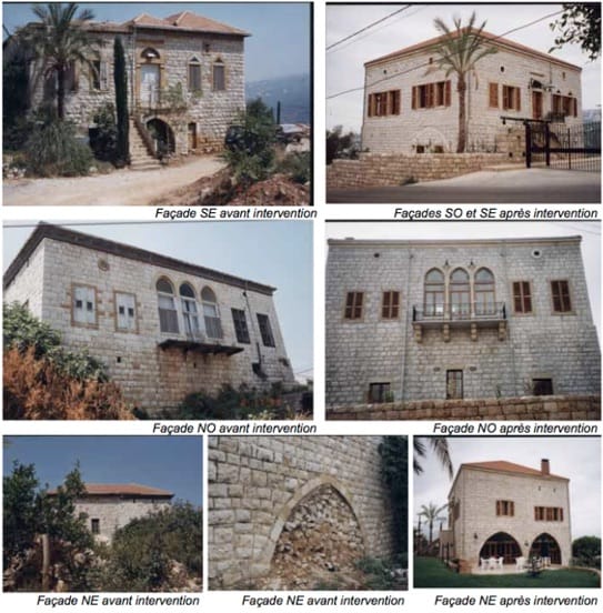 Photos des façades de la maison avant, pendant et après l'intervention